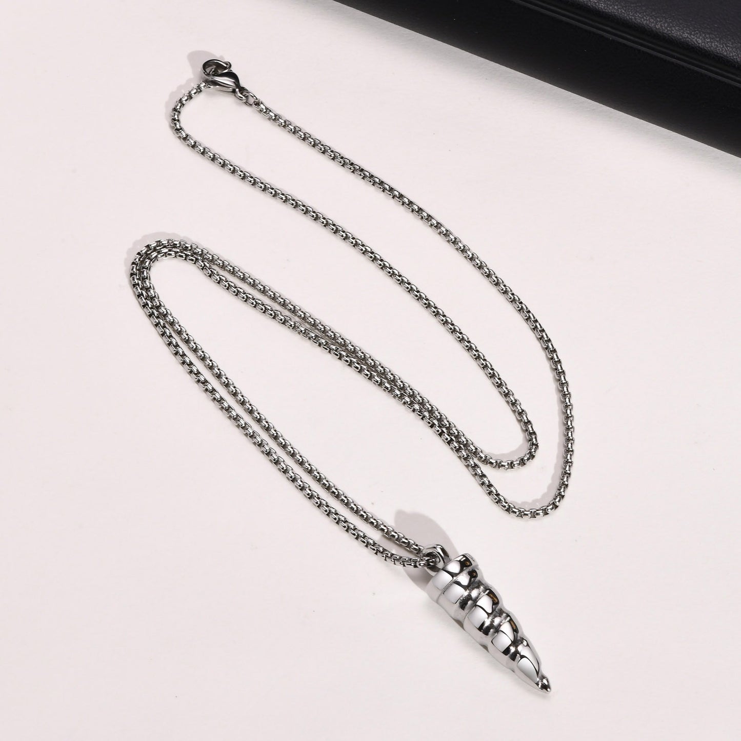 Kemstone Stainless Steel Unicorn Horn Pendant Necklace for Men Spiral Texture Vintage PN-1122