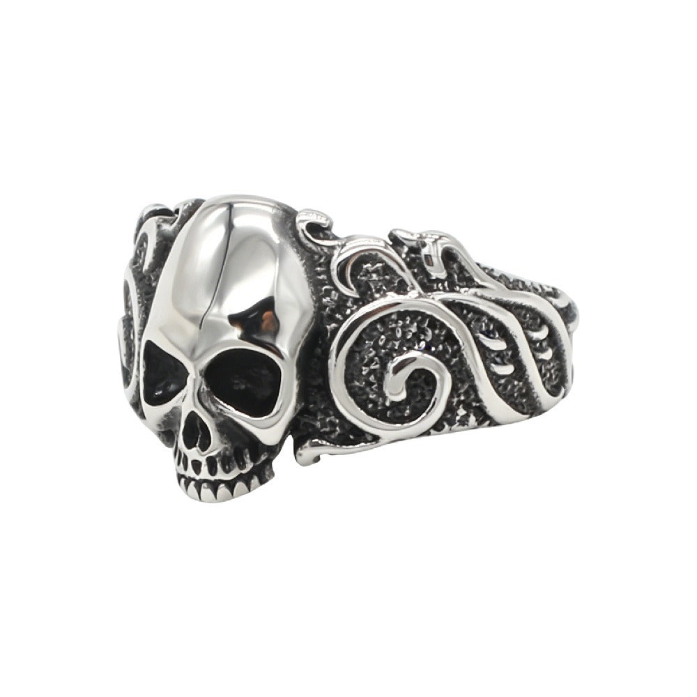 Kemston Skull Ring for Men Stainless Steel Vintage Engraved Detail R1983