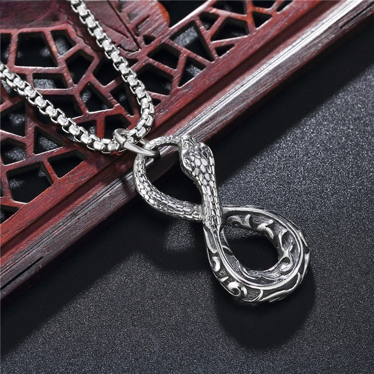Kemstone Snake Infinity Pendant Necklace for Men Titanium Steel Vintage Detail P0504