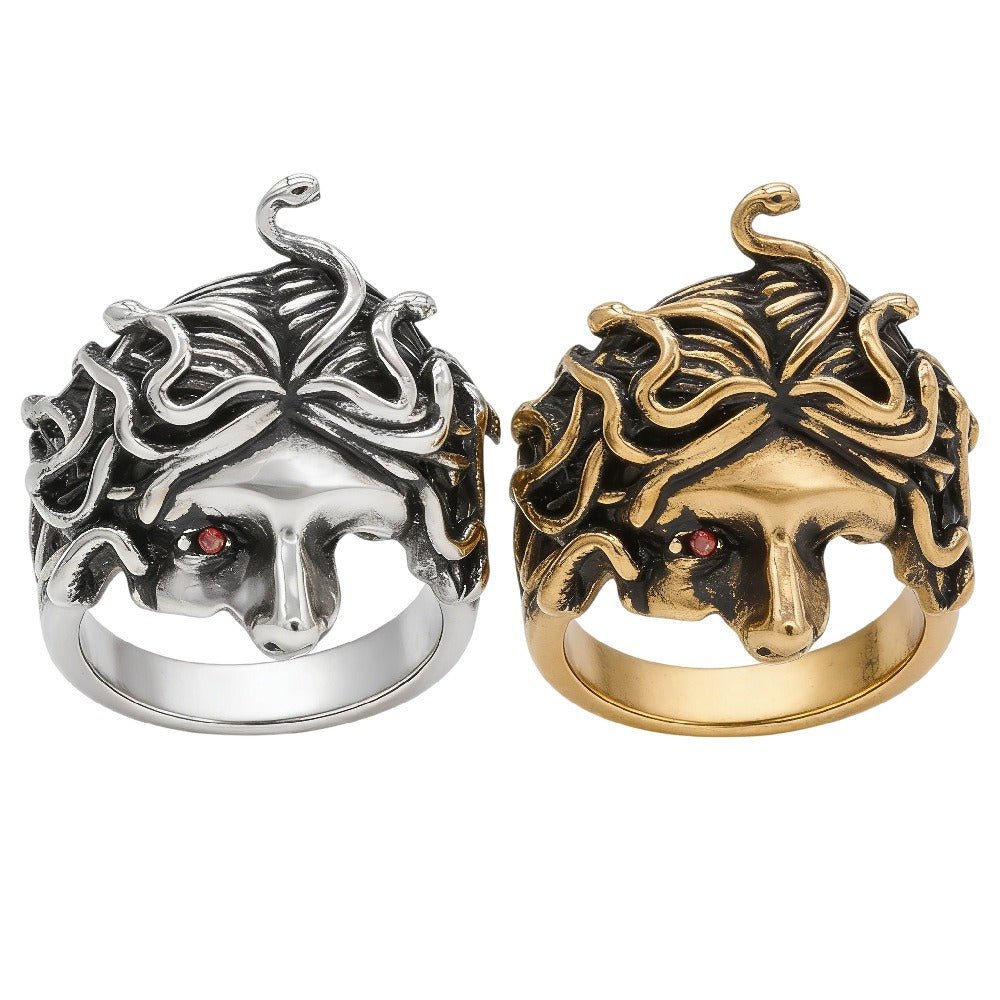 Kemston Snake Ring for Men Titanium Steel Vintage Sculpted Face Style R1576