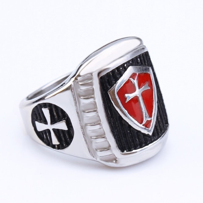 Kemstone Red Enamel Cross Ring for Men Stainless Steel Vintage TR0046