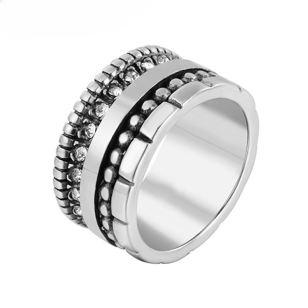 Kemstone Titanium Steel  Wide Vintage Ring for Men Vintage Stone Accent R0262-NK04