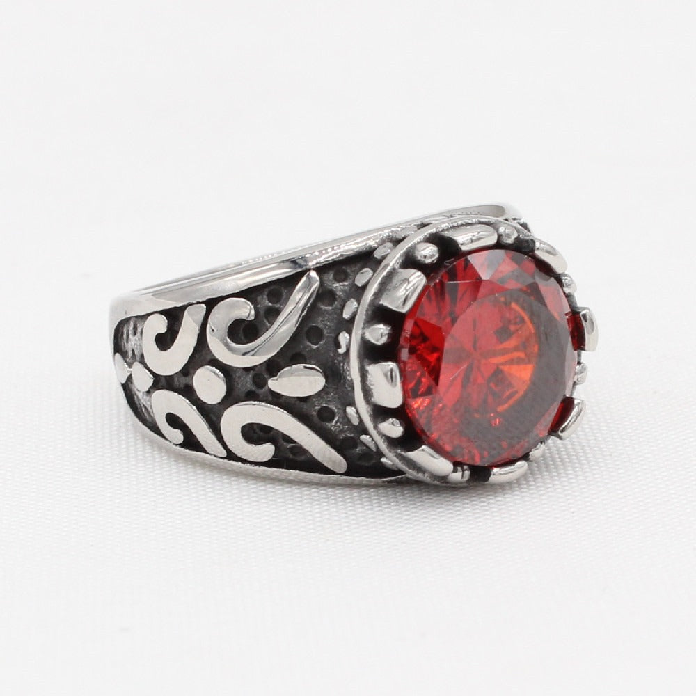 Kemstone Vintage Stone Ring for Men Titanium Steel Scrollwork R1667