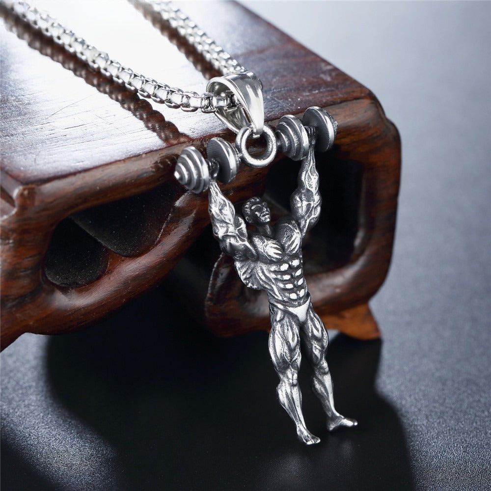 Kemstone Titanium Steel Weightlifter Necklace for Men P0348