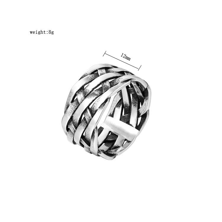 Kemstone Woven Ring for Men Titanium Steel Wide Band Textured Vintage R0742