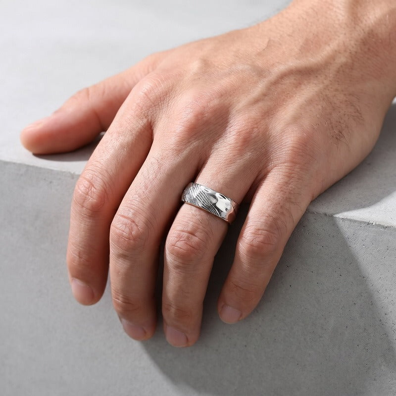 Kemstone Titanium Steel Textured Ring for Men Wave Pattern KR115674-GC