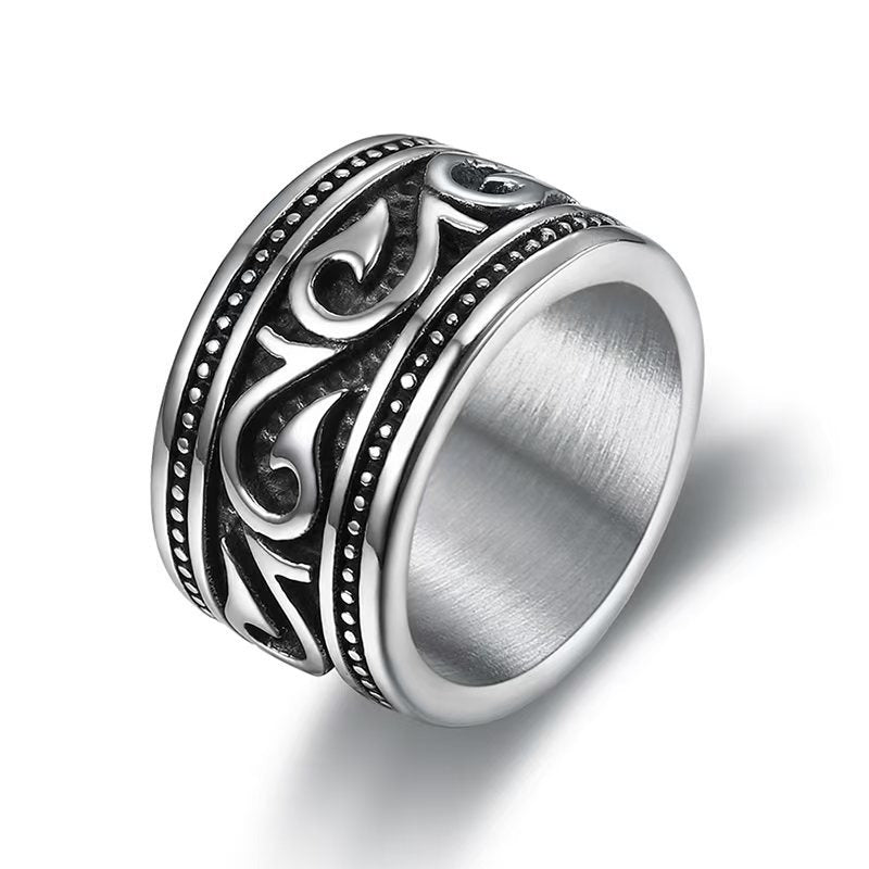 Kemstone Vine Scroll Ring for Men Wide Titanium Steel TR0494