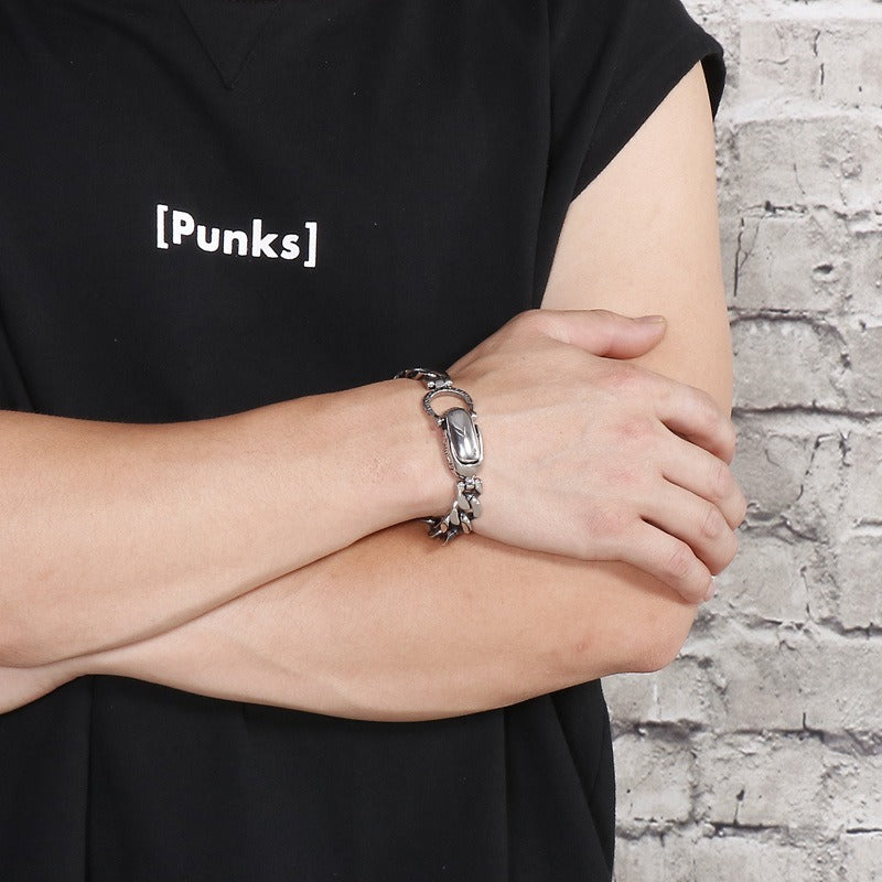 Kemstone Titanium Steel Cuban Chain Bracelet for Men – Heavy Link Punk Style KB136592-BDJX