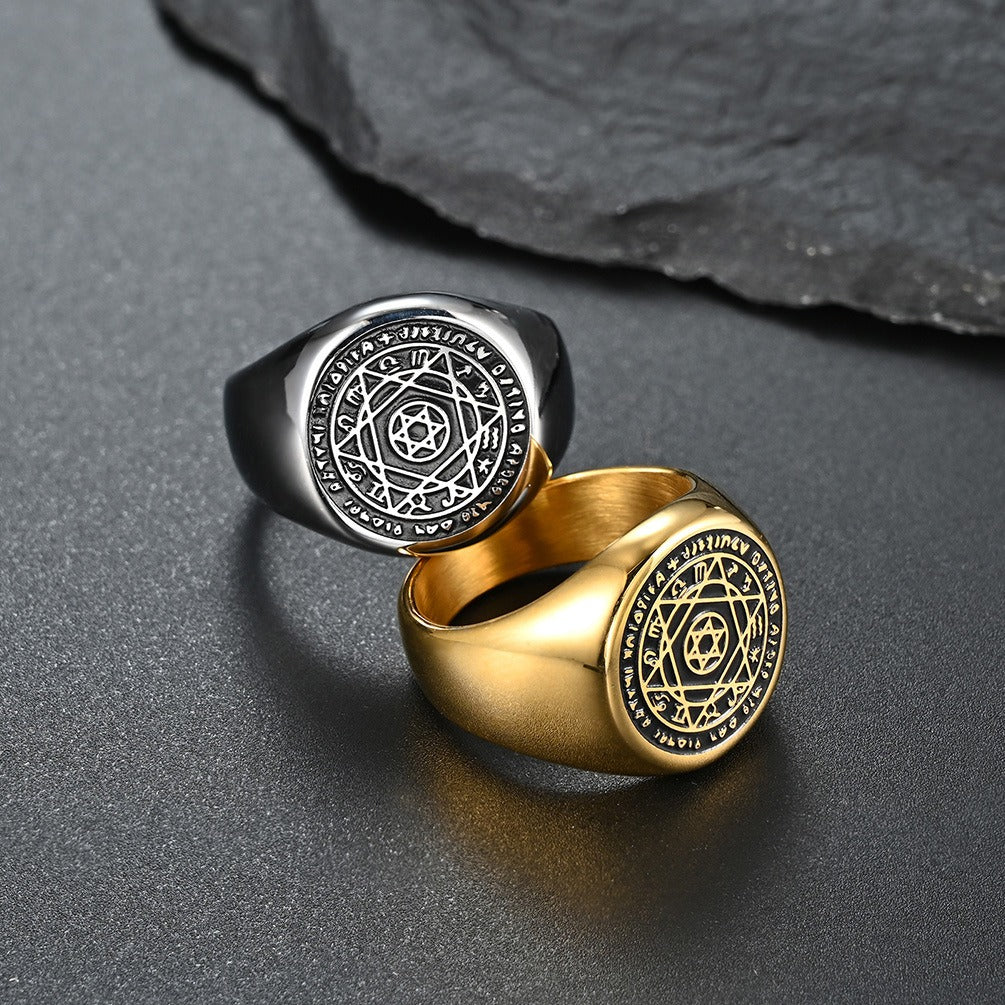 Kemstone Zodiac Pattern Signet Ring for Men Stainless Steel Engraved Detail K-R435