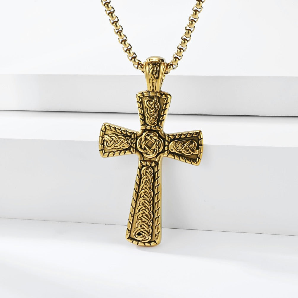 Kemstone Celtic Cross Necklace for Men Stainless Steel Interwoven Knot Pendant K-PT734