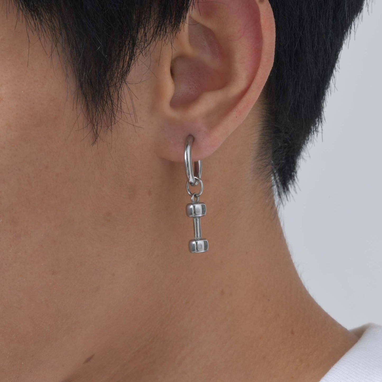 Kemstone Stainless Steel Dumbbell Hoop Earring – Gym Street Style for Men ED-869