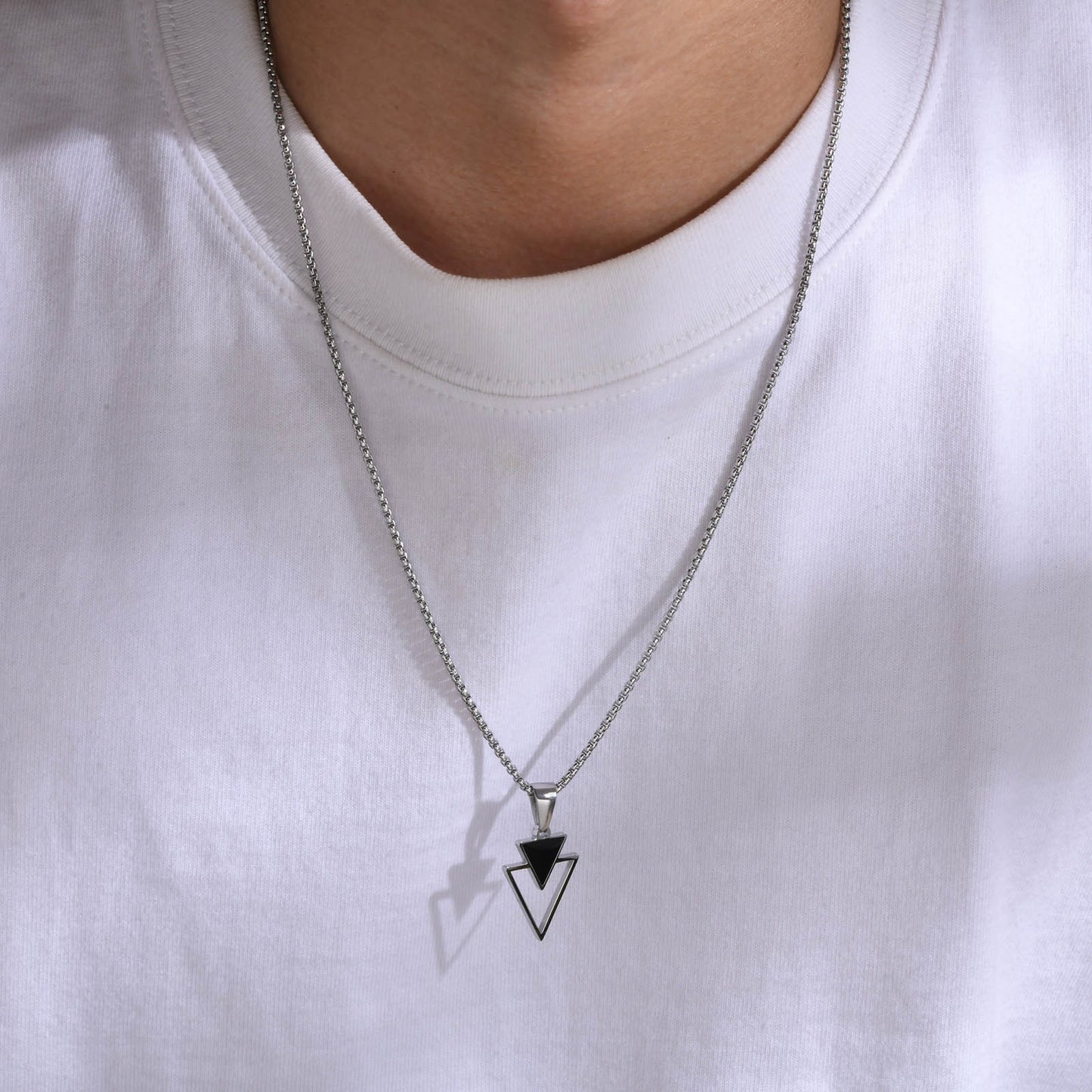 Kemstone Stainless Steel Triangle Pendant Necklace for Men – Black Enamel Geometric Design PN-1834