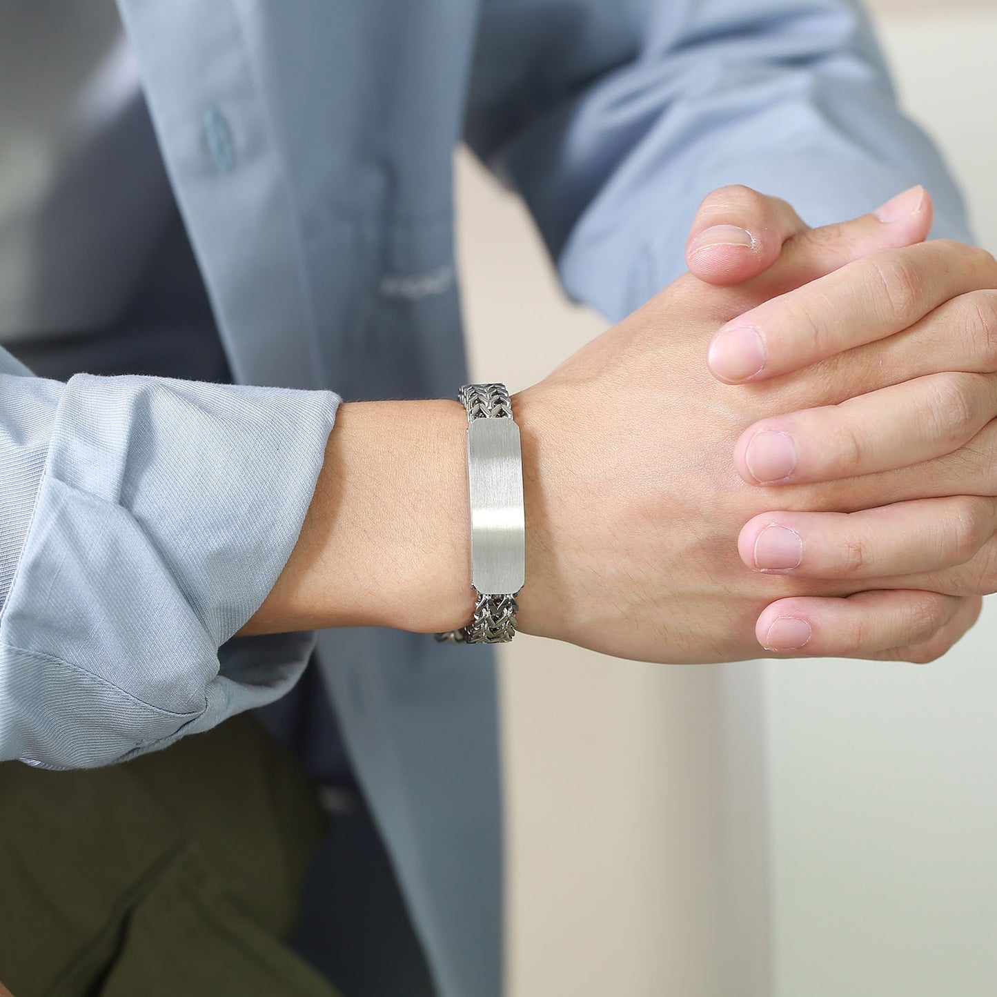 Kemstone Stainless Steel Double Layer ID Chain Bracelet for Men – Brushed Plate Heavy Style   BR-1310