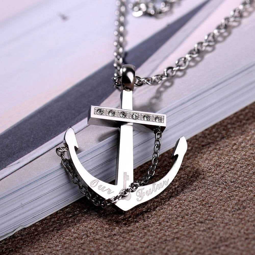 Kemstone Anchor Pendant Necklace for Men Titanium Steel Two Tone Detail TN0119
