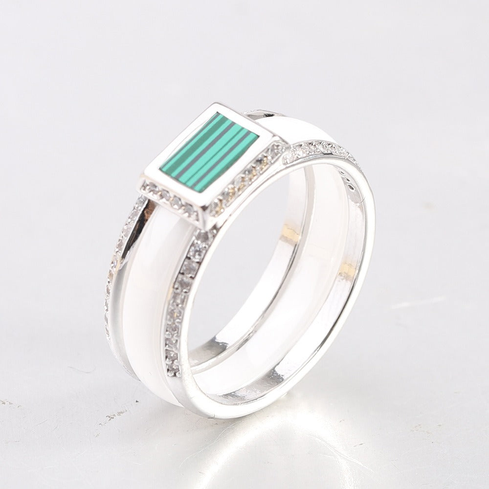 Kemstone Ceramic Ring for Men & Women Square Center Geometric Couple Band CM1066