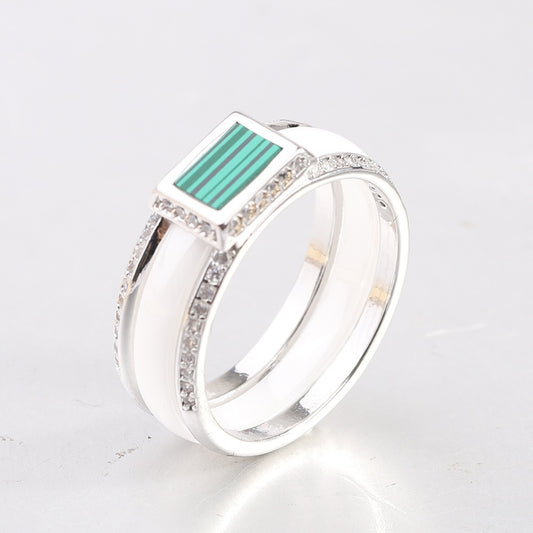 Kemstone Ceramic Ring for Men & Women Square Center Geometric Couple Band CM1066