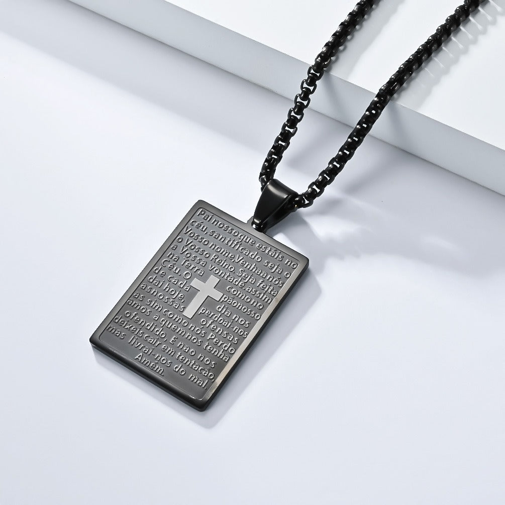 Kemstone Stainless Steel Engraved Cross Pendant Necklace for Men K-PT623