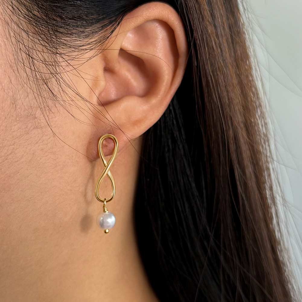 Kemstone Infinity Drop Earrings for Women 925 Sterling Silver Freshwater Pearl Detail GPE49