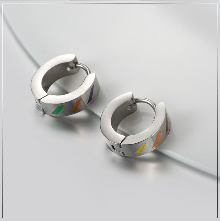 Kemstone Color Stripe Hoop Earrings for Men Stainless Steel Silver K-E011