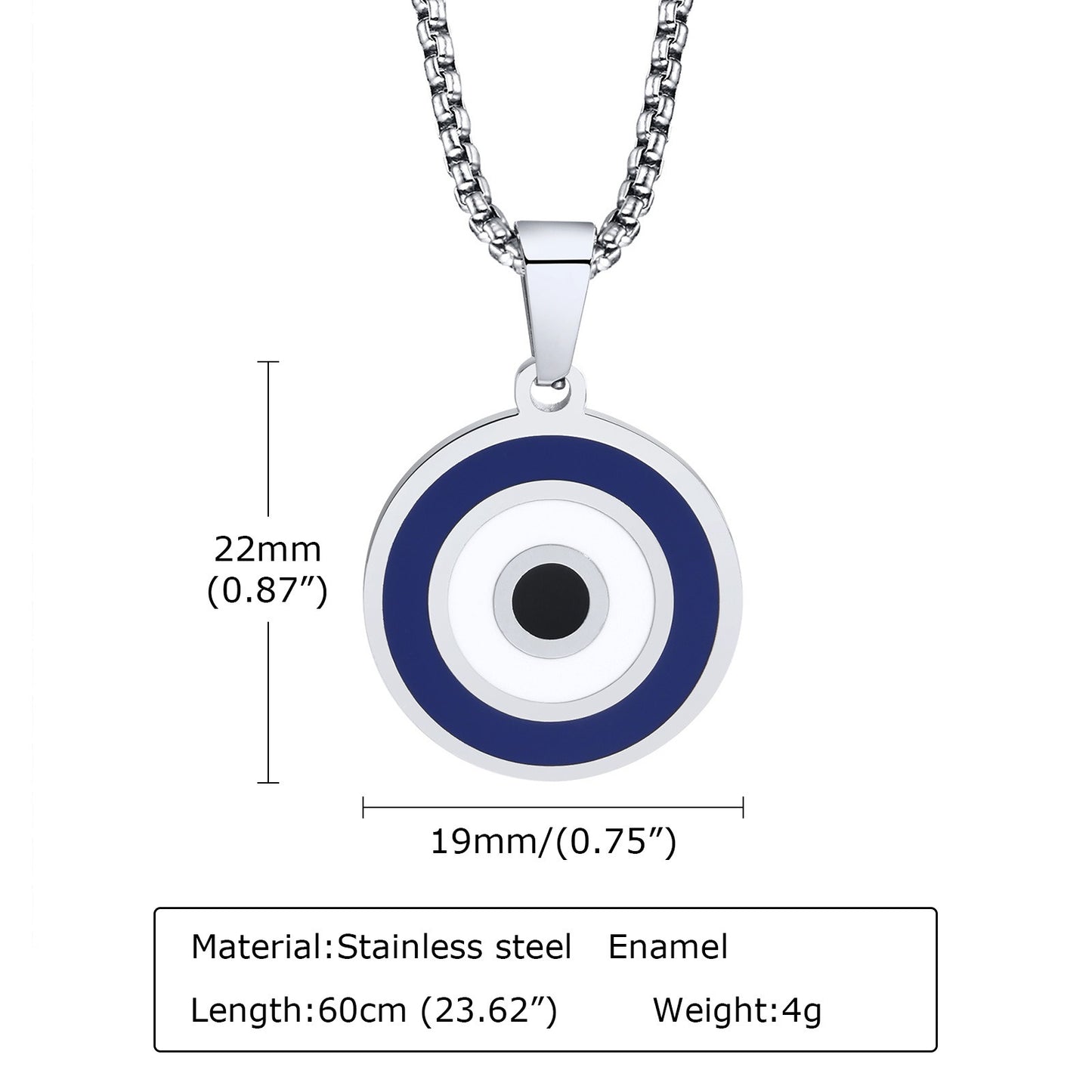 Kemstone Blue Eye Pendant Necklace for Men Stainless Steel Enamel Detail PN-1820
