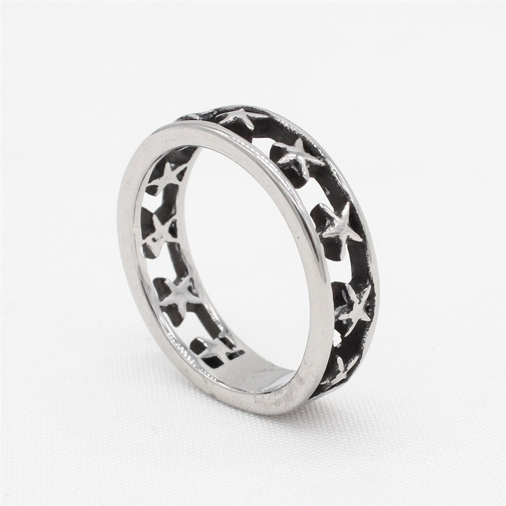 Kemstone Star Engraved Ring for Men Titanium Steel Openwork Vintage R1614