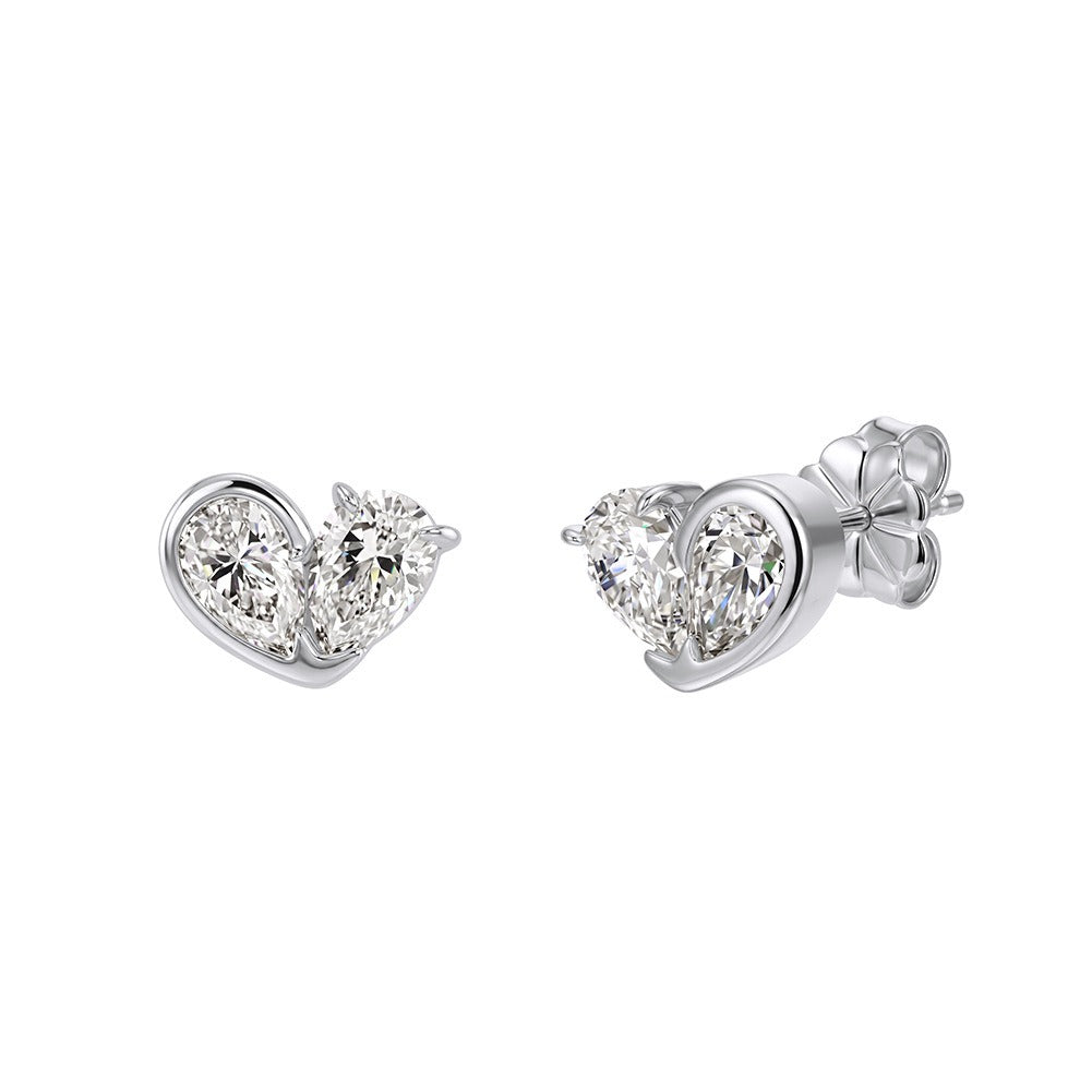 Kemstone Pear Cut Moissanite Heart Earrings for Women 925 Sterling Silver Studs SMOE30