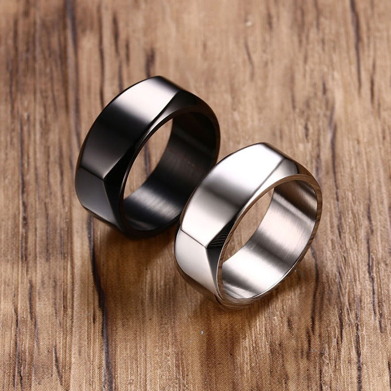 Kemstone 8mm Black Stainless Steel Men’s Ring – IP Plated, High Polish Minimalist Style R-383