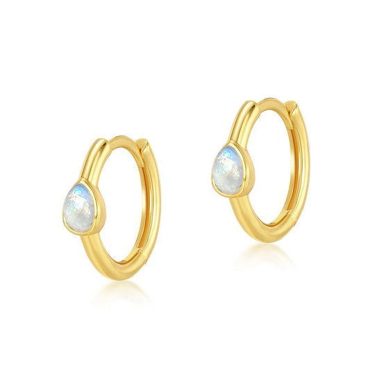 Pendientes Kemstone de piedra lunar azul, geométricos minimalistas, originales y hechos a mano. Pendientes de plata de ley S925 bañados en oro.