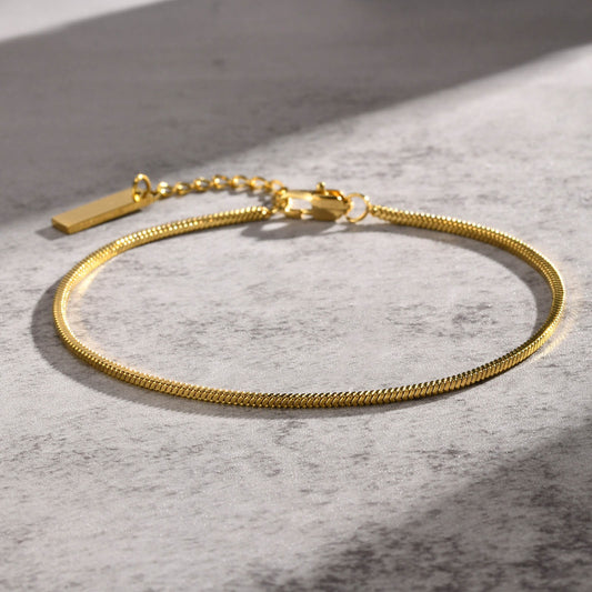 Kemstone Square Snake Chain Bracelet – Gold Stainless Steel Minimalist Men’s Jewelry BR-1498