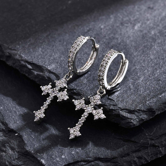 Kemstone Men's Cross Zircon Stud Earrings – Gothic Minimalist Copper Jewelry EBD-410