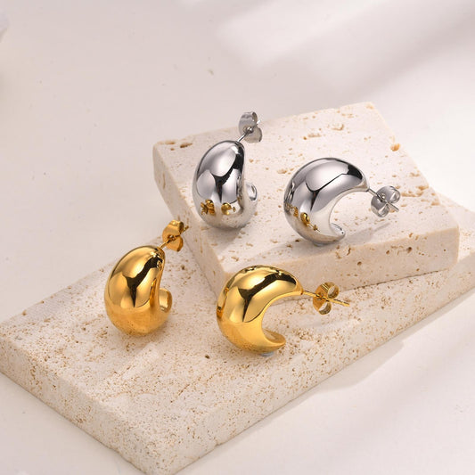 Pendientes Kemstone Hollow Crescent Moonlight de acero inoxidable - Líneas minimalistas y luz de luna susurrante ES-353