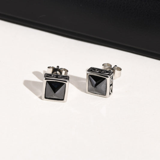 Kemstone Stainless Steel Geometric Celtic Knot Square Zircon Earrings for Men ES407