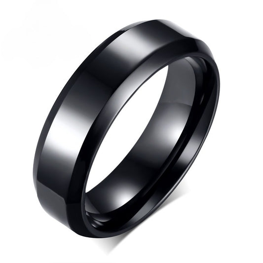 Kemstone Minimalist Power Band – 6mm Stainless Steel Black Ring | Gothic Street Style R-143