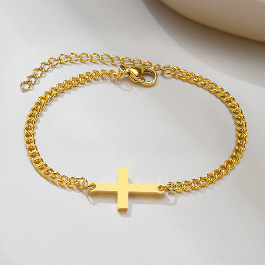 Pulsera minimalista de mujer con cadena de cuentas cruzadas de acero inoxidable Kemstone BR-1125