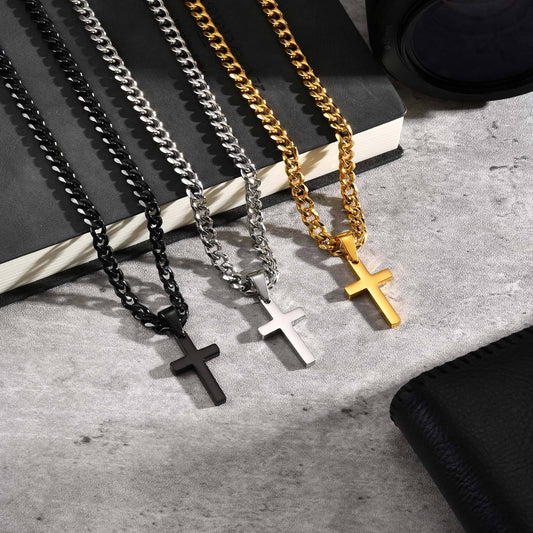 Kemstone Stainless Steel Cross Necklace for Men & Women – Gold, Silver, Black PN-1479