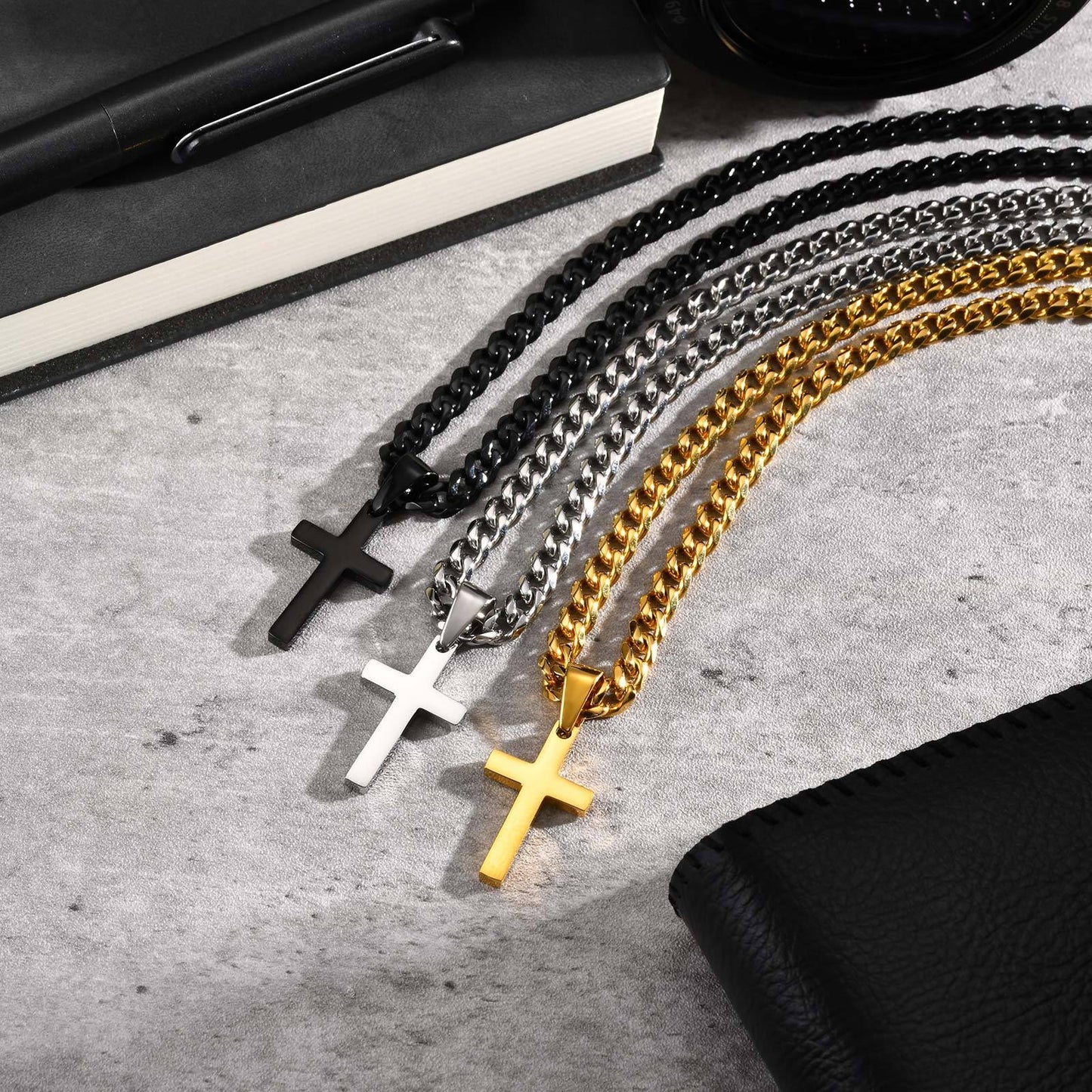 Kemstone Stainless Steel Cross Necklace for Men & Women – Gold, Silver, Black PN-1479