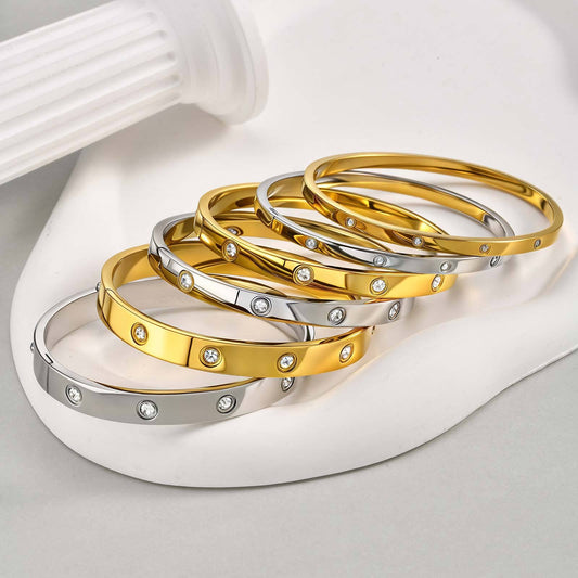 Brazalete minimalista de cristal Kemstone de acero inoxidable de 6 mm | Ligero - Ideal para el día a día B-478