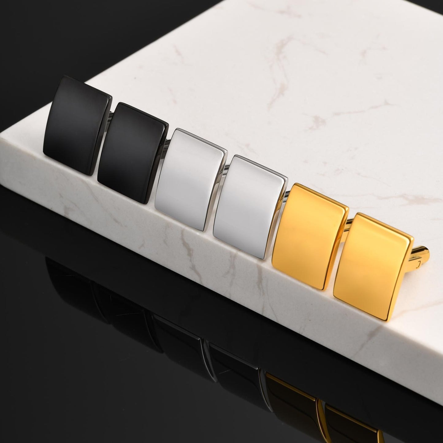Kemstone Men’s Stainless Steel Square Cufflinks – Silver/Gold/Black CL-057