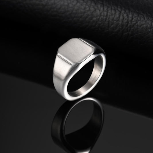 Kemstone Men’s Stainless Steel Square Signet Ring – Minimalist Brushed Silver Tone RC-693