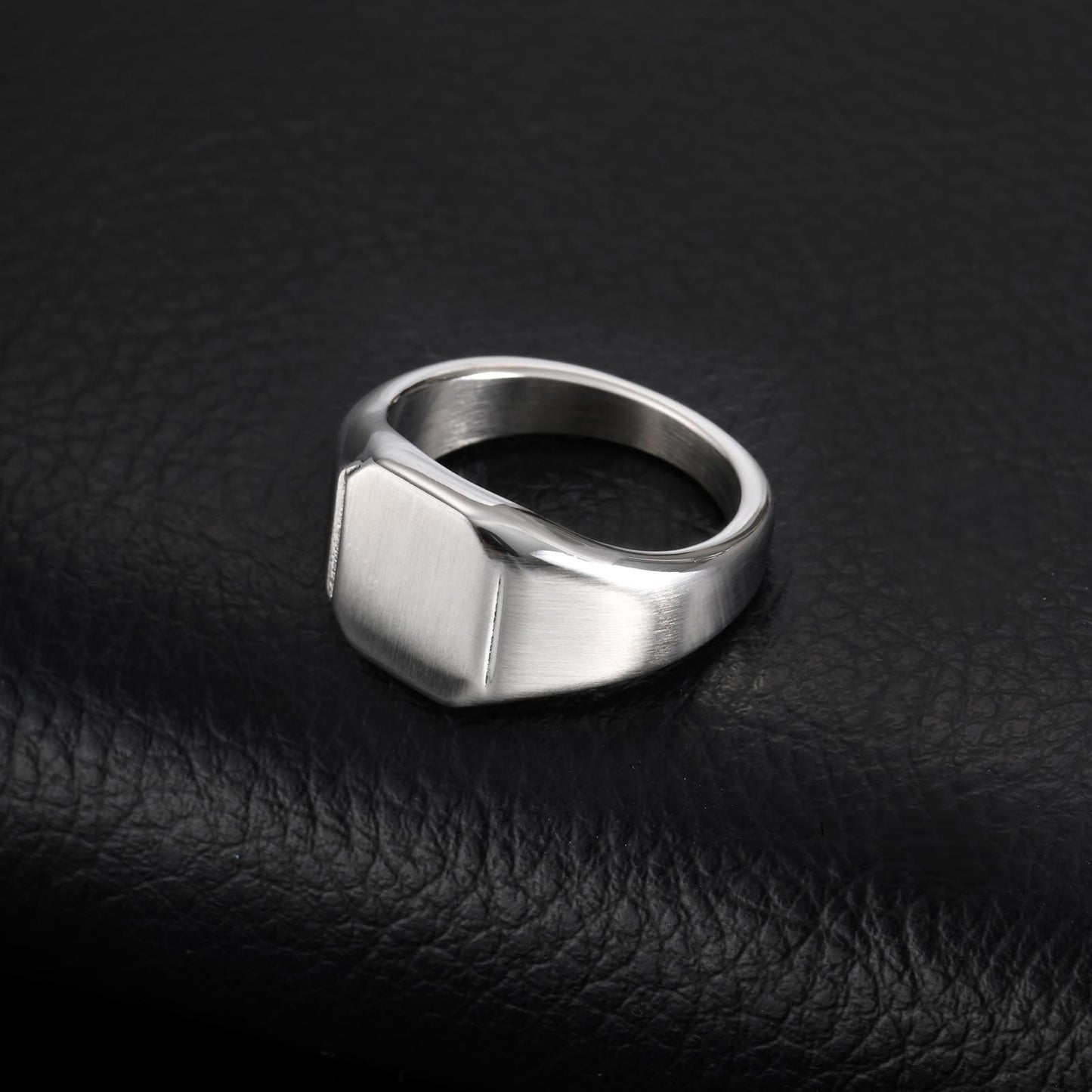Kemstone Men’s Stainless Steel Square Signet Ring – Minimalist Brushed Silver Tone RC-693
