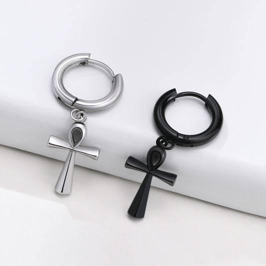 Kemstone Cross Stud Earrings – Minimalist Stainless Steel Jewelry for Men ES-335