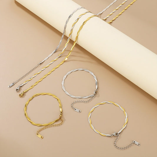 2mm Twisted Snake Chain Necklace & Bracelet for Men & Women – Adjustable 316L Stainless Steel Minimalist Jewelry KB181314-Z