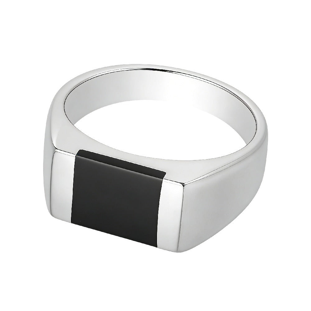 Kemstone Black Onyx Signet Ring for Men Titanium Steel R0038