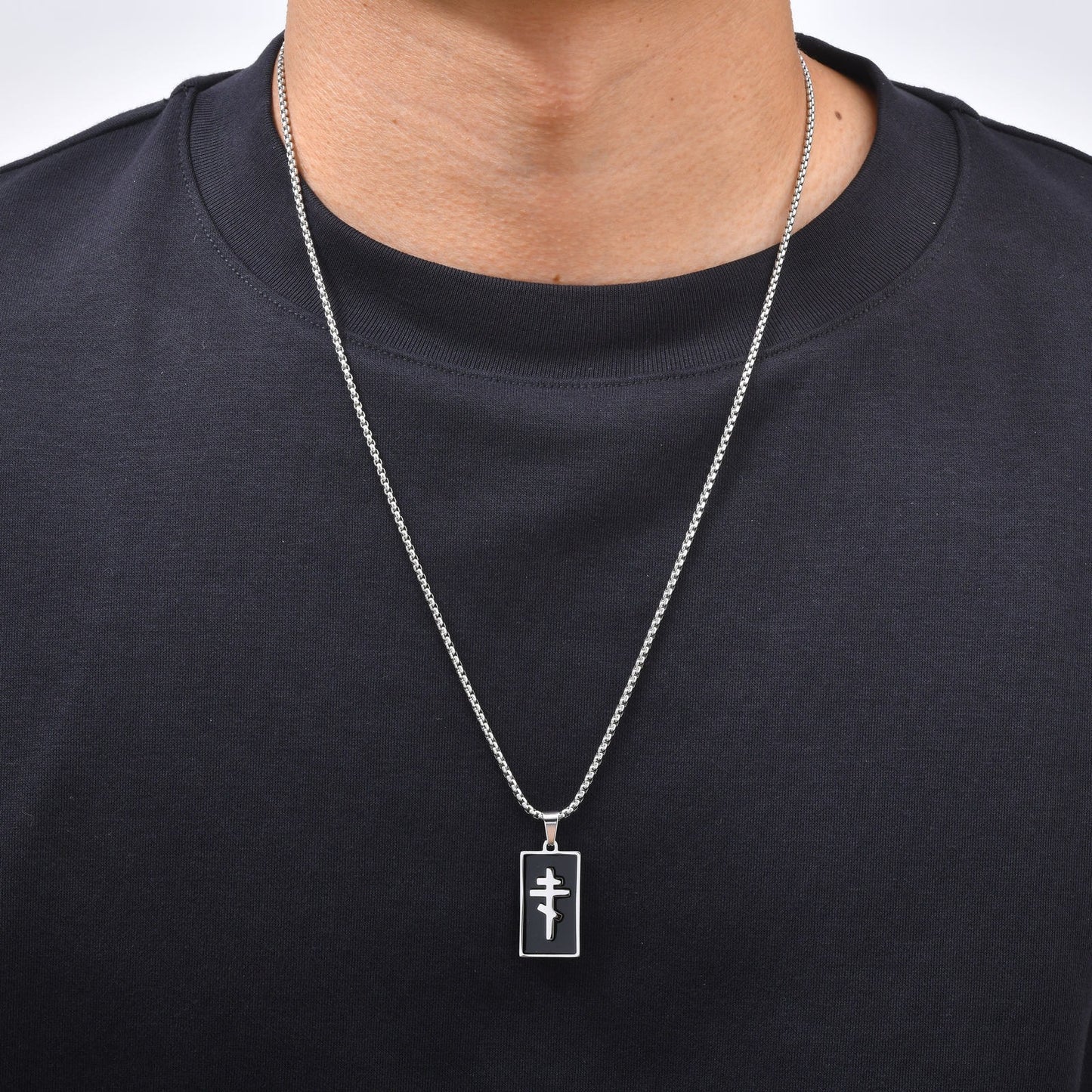 Kemstone Black Geometric Cross Pendant Necklace for Men Stainless Steel PN-2434
