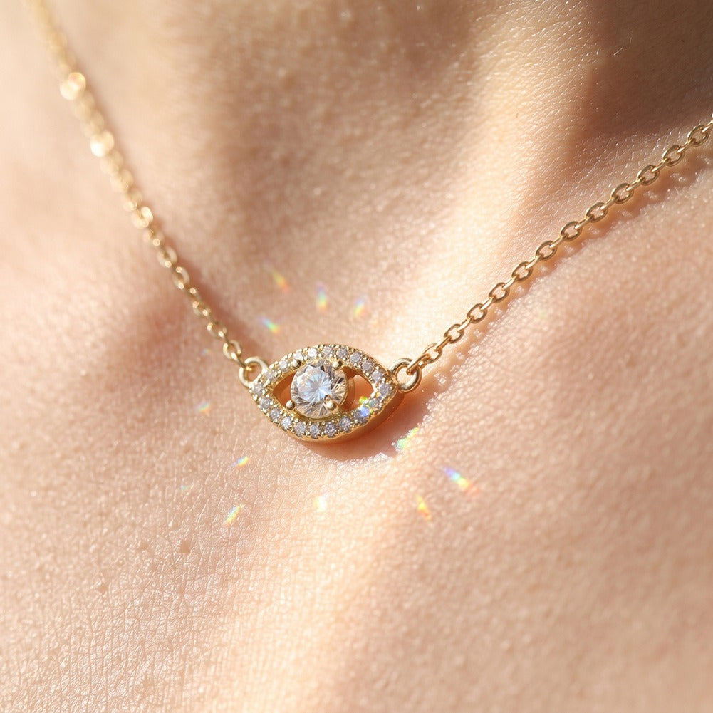 Kemstone Eye Shaped Moissanite Necklace for Women 925 Sterling Silver Pendant SMON24