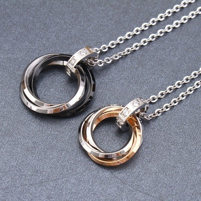 Kemstone Titanium Steel Interlocking Circle Pendant Necklace for Men & Women TN0053