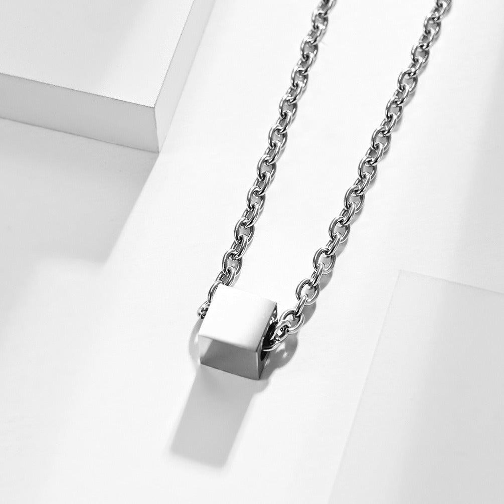 Kemstone Cube Pendant Necklace for Men Stainless Steel K-PT312