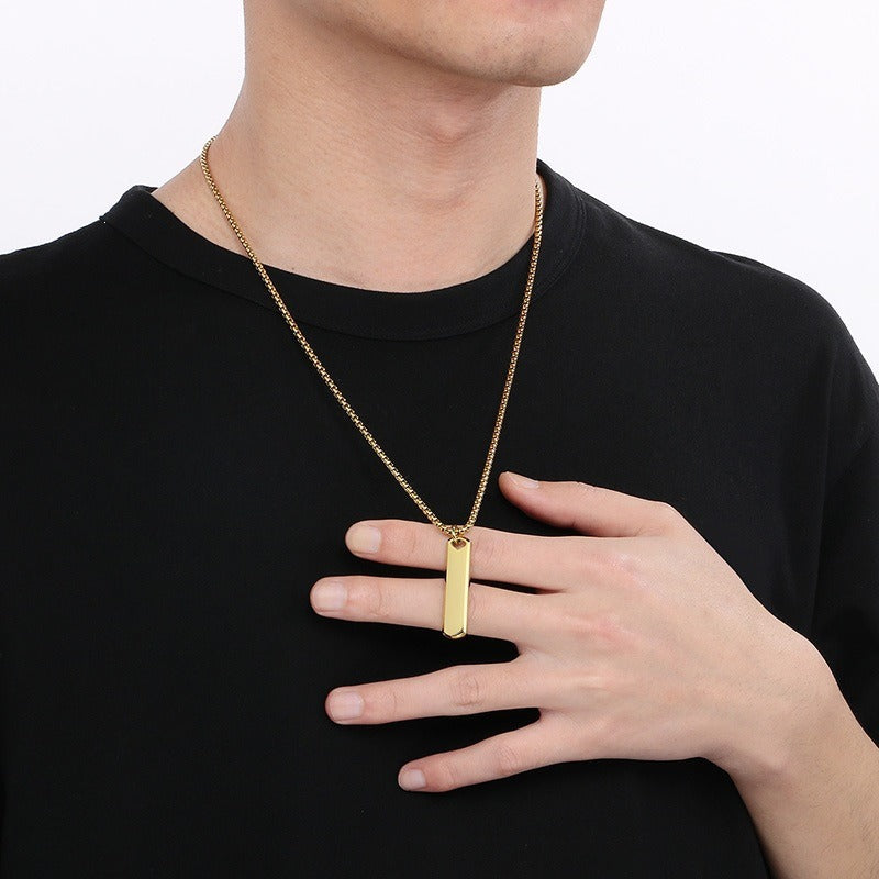 Kemston Slim Rectangular Bar Pendant Necklace for Men Geometric Silver Gold Black KN285569-KFC