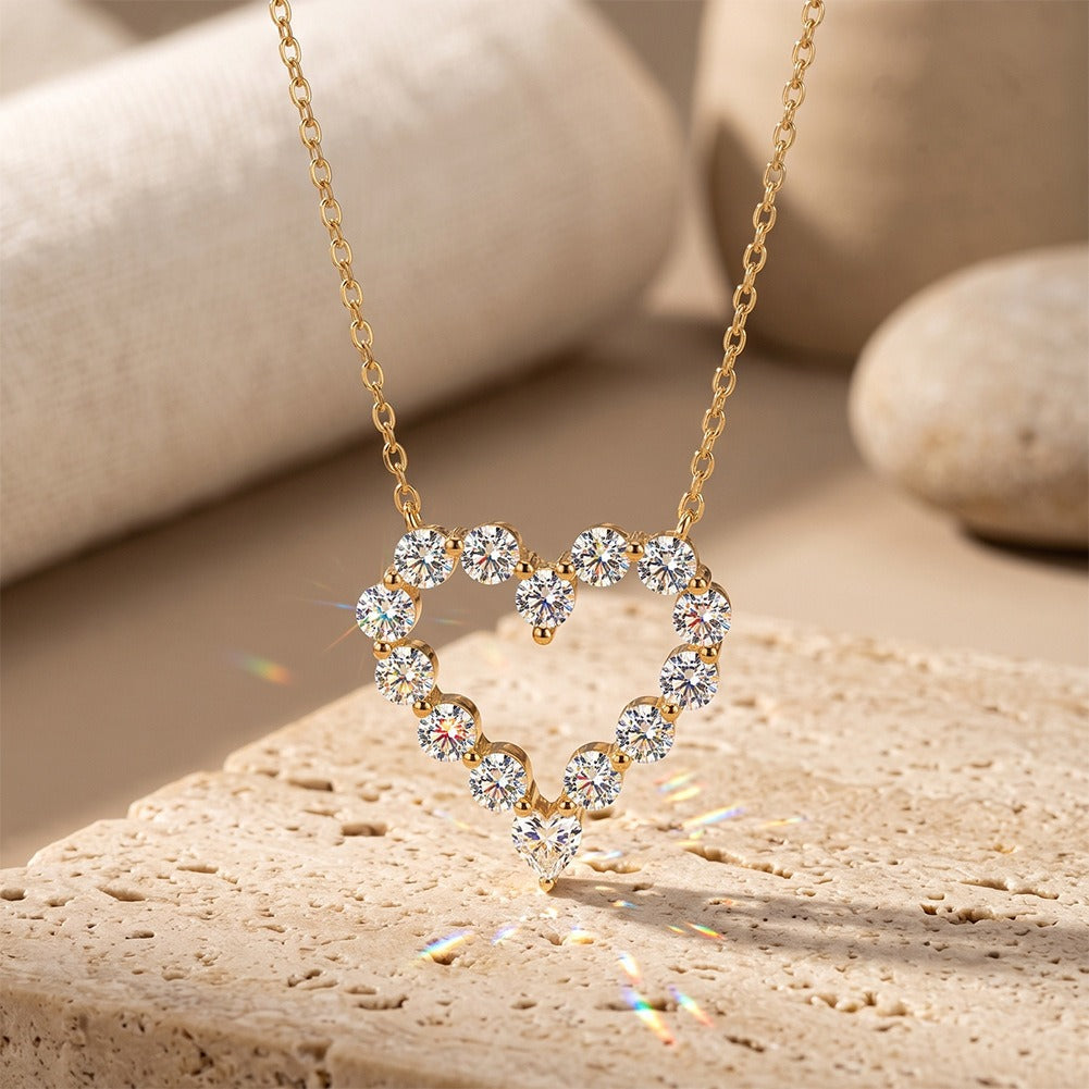 Kemstone Heart Shaped Moissanite Necklace for Women 925 Sterling Silver Pendant SMON23