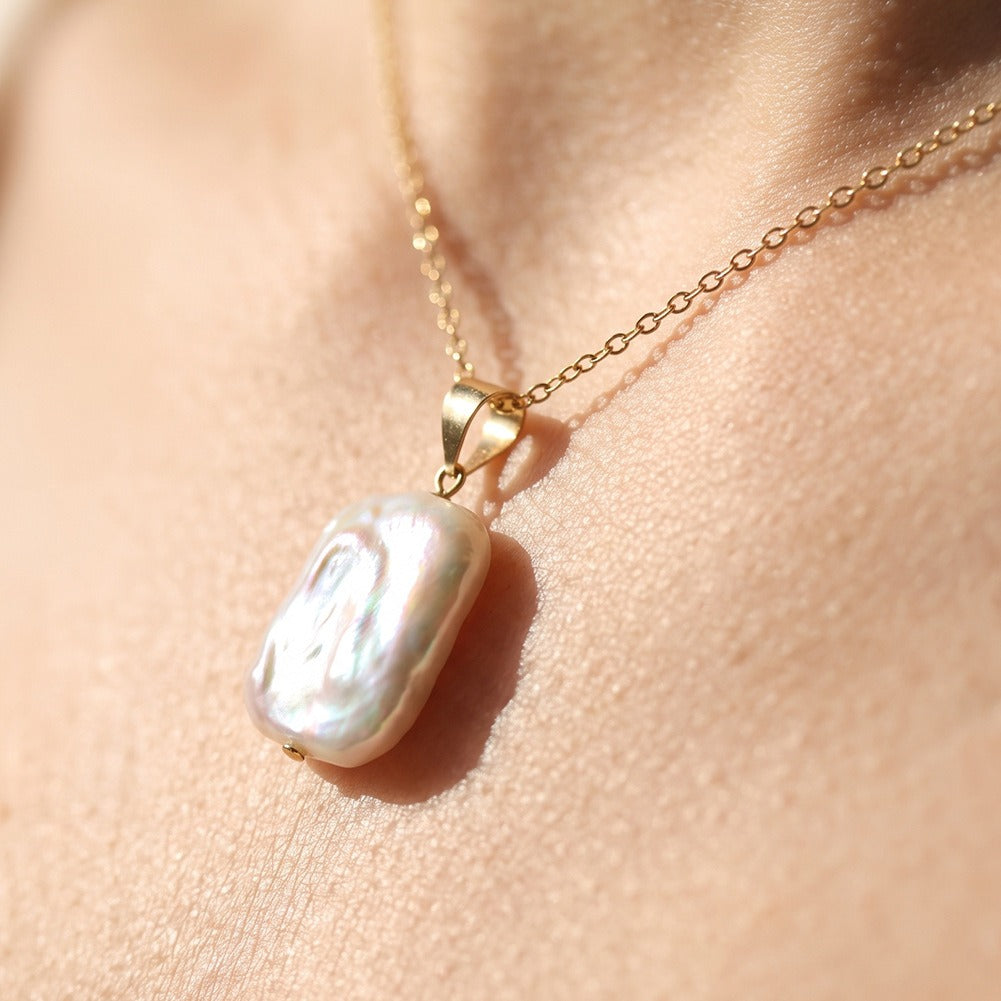 Kemstone Square Freshwater Pearl Pendant Necklace for Women 925 Sterling Silver Minimal Design SGPN119